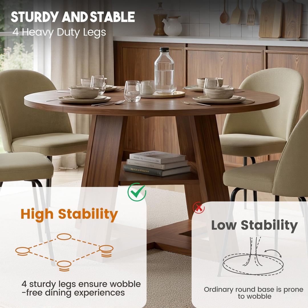 Miereirl Round Dining Table Set for 4, 43.31 Inch Round Kitchen Table and Chairs Set with Storage Shelf, Space Saving Dining Room Table Set, Modern Dining Set for Apartment, Kitchen, Dining Room 