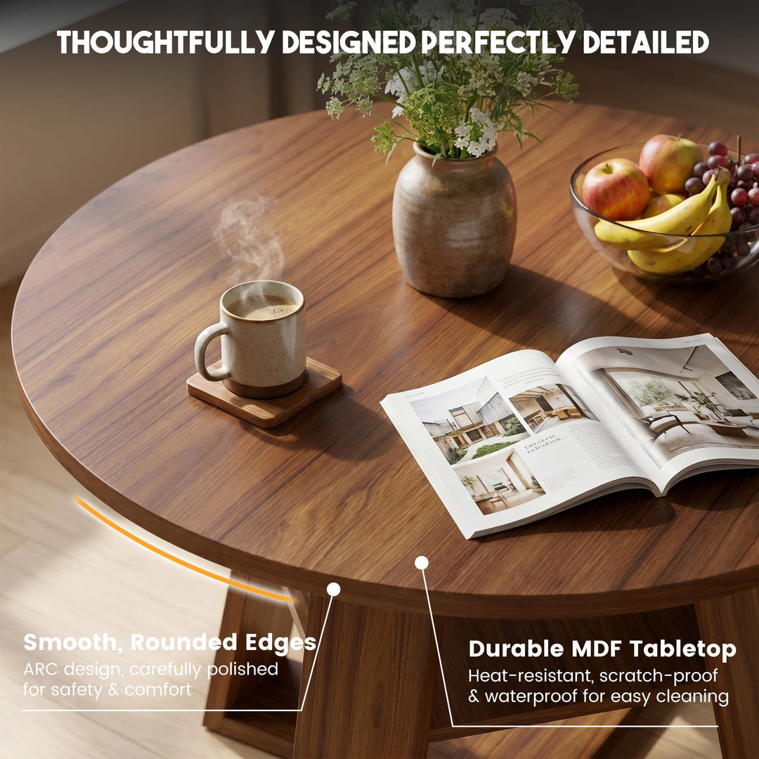 Miereirl Round Dining Table Set for 4, 43.31 Inch Round Kitchen Table and Chairs Set with Storage Shelf, Space Saving Dining Room Table Set, Modern Dining Set for Apartment, Kitchen, Dining Room 
