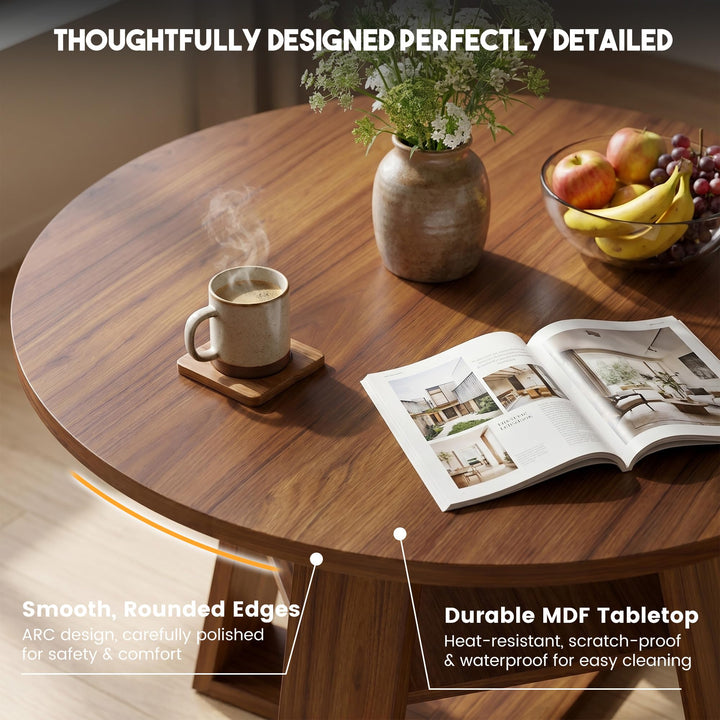 Miereirl Round Dining Table Set for 4, 43.31 Inch Round Kitchen Table and Chairs Set with Storage Shelf, Space Saving Dining Room Table Set, Modern Dining Set for Apartment, Kitchen, Dining Room 