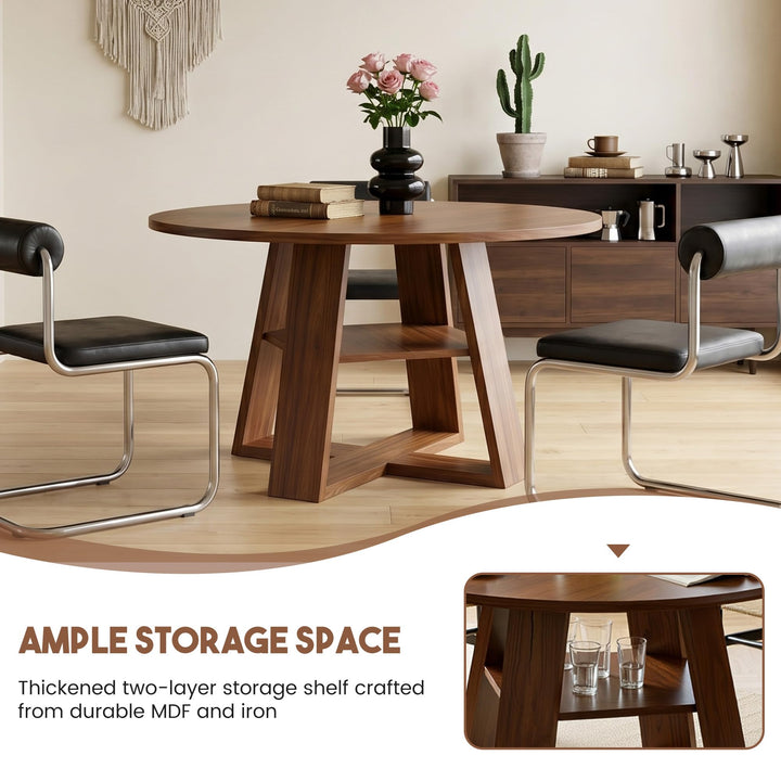 Miereirl Round Dining Table Set for 4, 43.31 Inch Round Kitchen Table and Chairs Set with Storage Shelf, Space Saving Dining Room Table Set, Modern Dining Set for Apartment, Kitchen, Dining Room 