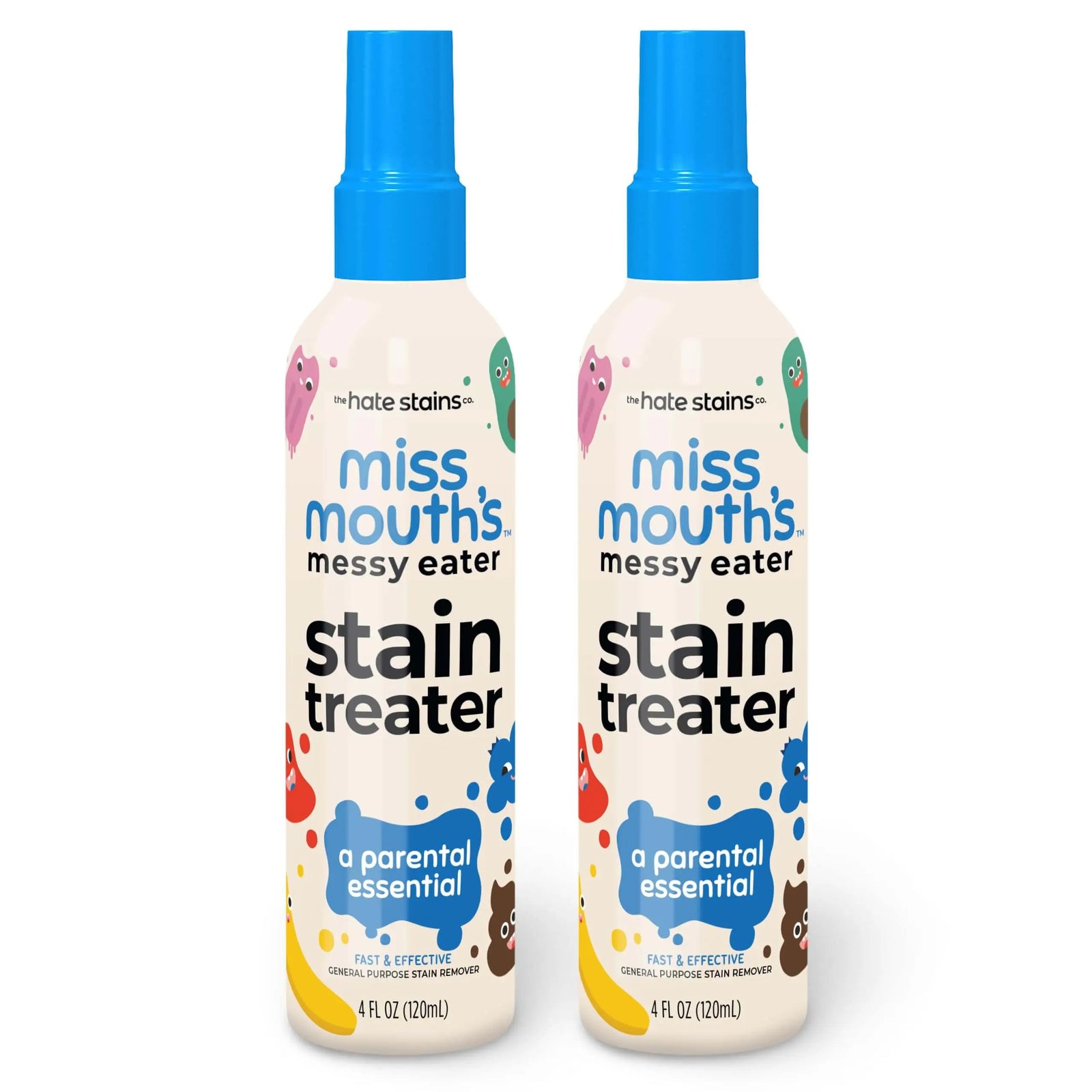 Miss Mouth's Messy Eater Stain Treater Spray - 4oz 2 Pack Stain Remover - Newborn & Baby Essentials - No Dry Cleaning Food, Grease, Coffee Off Laundry, Underwear, Fabric 
