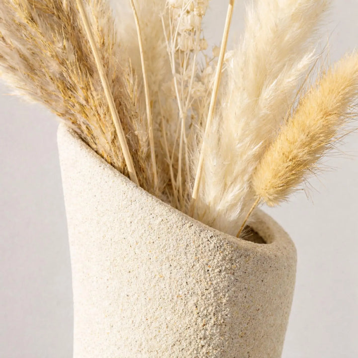 Modern Abstract Ceramic Vase 7.3" Wabi Sabi Japandi Sculptural Vase, Speckled Sandstone Texture Beige Matte Interlocking Vessel for Pampas Grass Boho Home Decor
