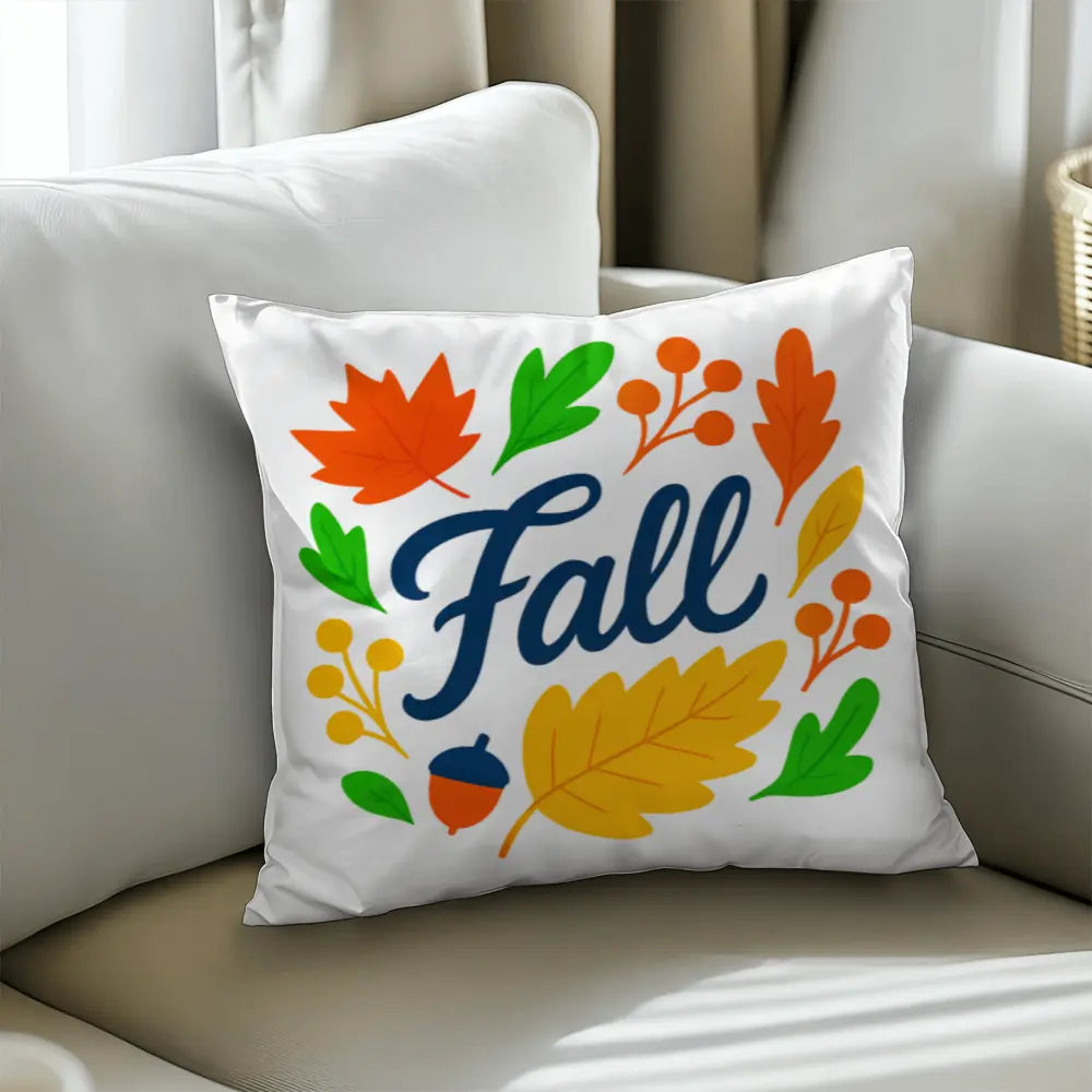 Modern Vibrant Fall Throw Pillow Cover with Autumn Leaves - Multicolor 