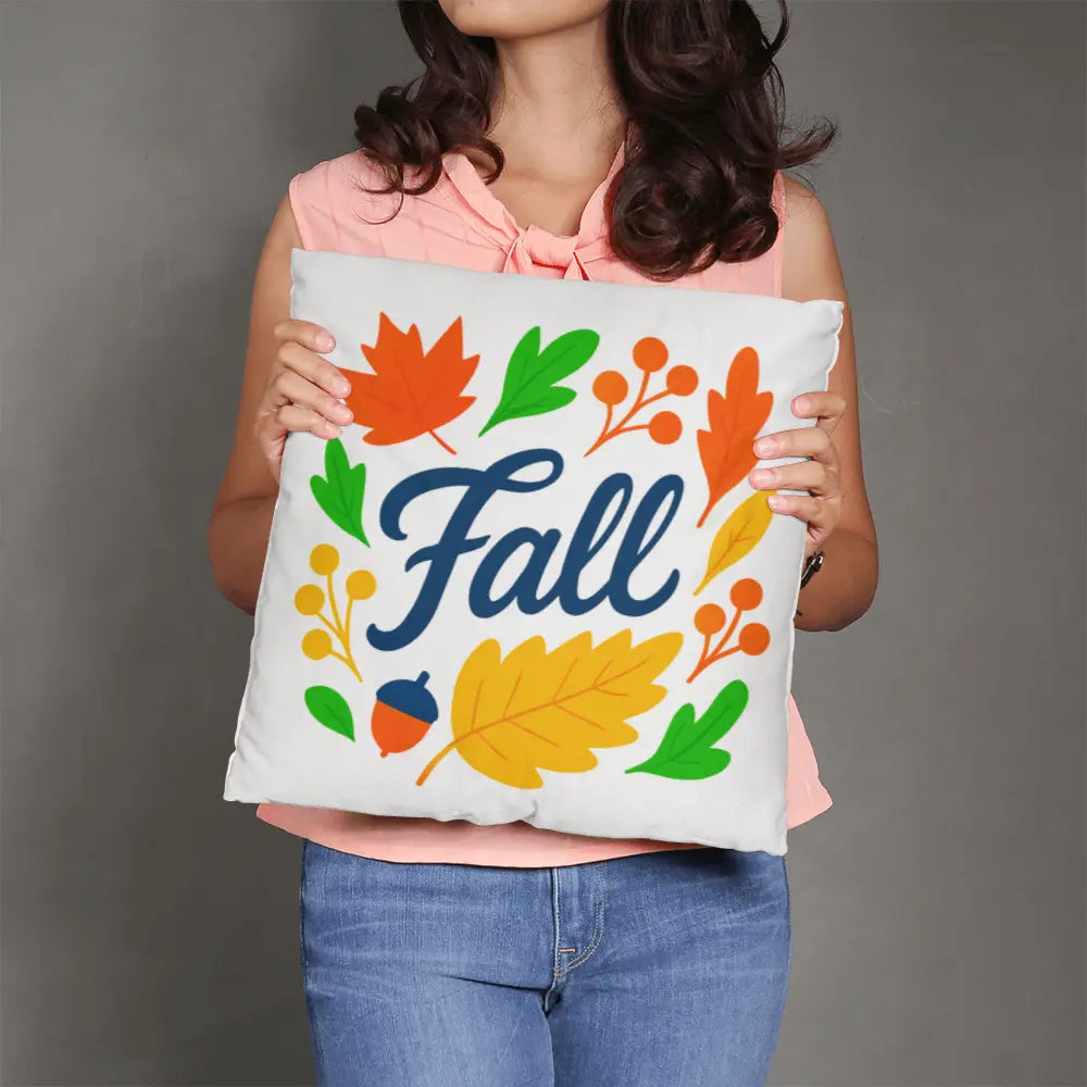 Modern Vibrant Fall Throw Pillow Cover with Autumn Leaves - Multicolor 