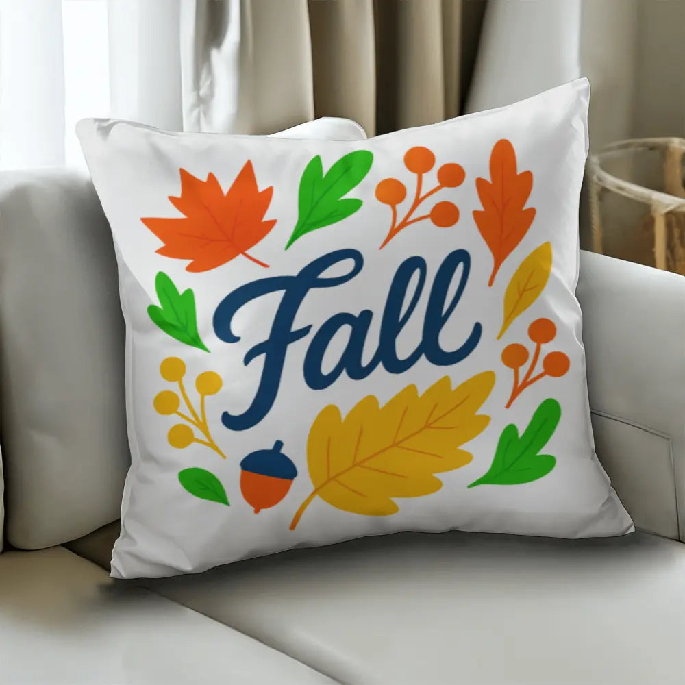 Modern Vibrant Fall Throw Pillow Cover with Autumn Leaves - Multicolor 