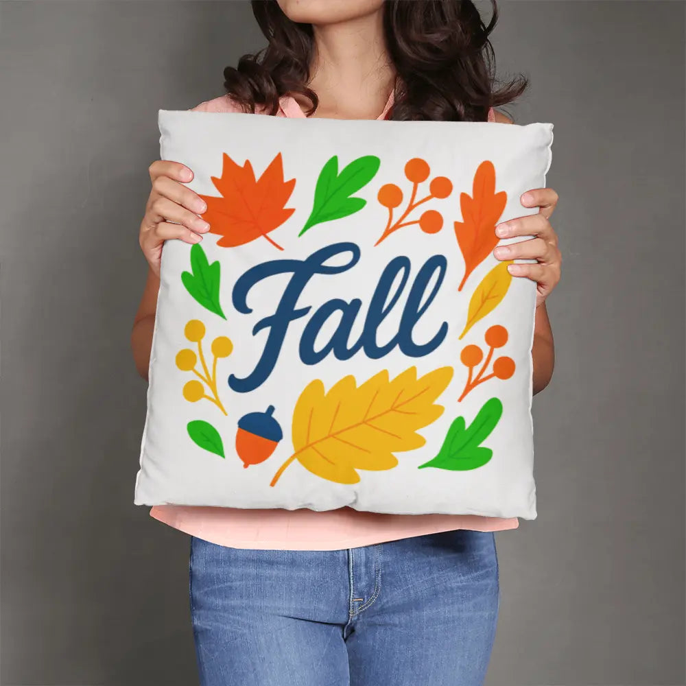 Modern Vibrant Fall Throw Pillow Cover with Autumn Leaves - Multicolor 