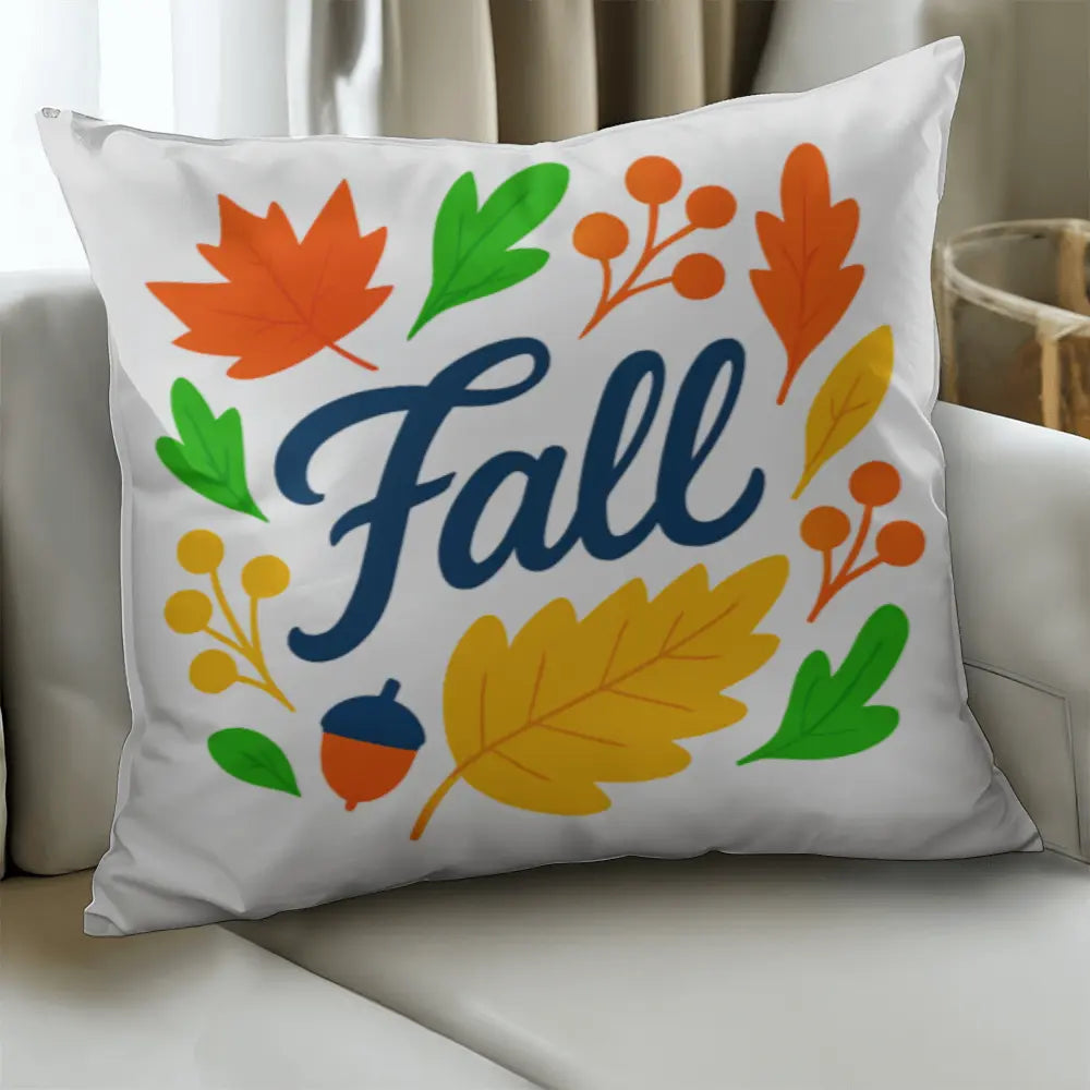 Modern Vibrant Fall Throw Pillow Cover with Autumn Leaves - Multicolor 