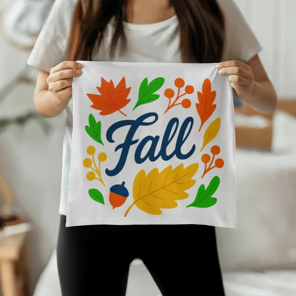 Modern Vibrant Fall Throw Pillow Cover with Autumn Leaves - Multicolor 