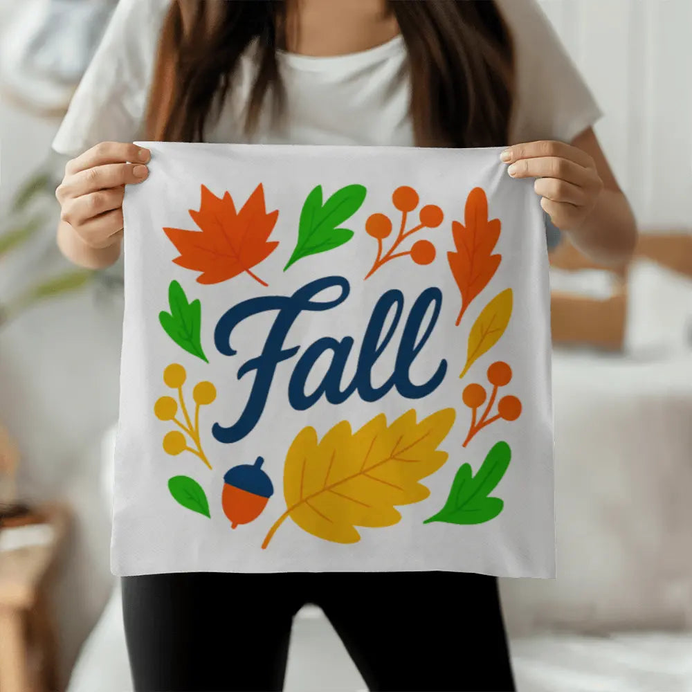Modern Vibrant Fall Throw Pillow Cover with Autumn Leaves - Multicolor 