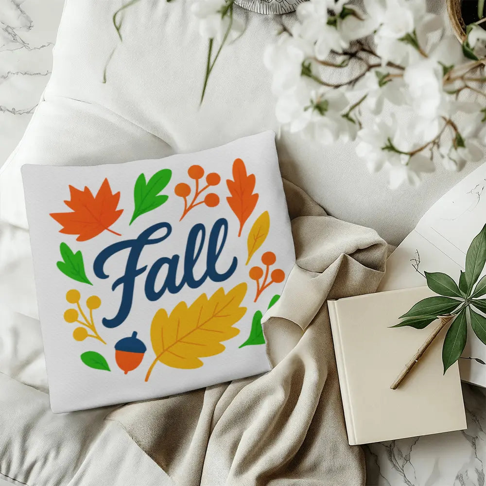 Modern Vibrant Fall Throw Pillow Cover with Autumn Leaves - Multicolor 