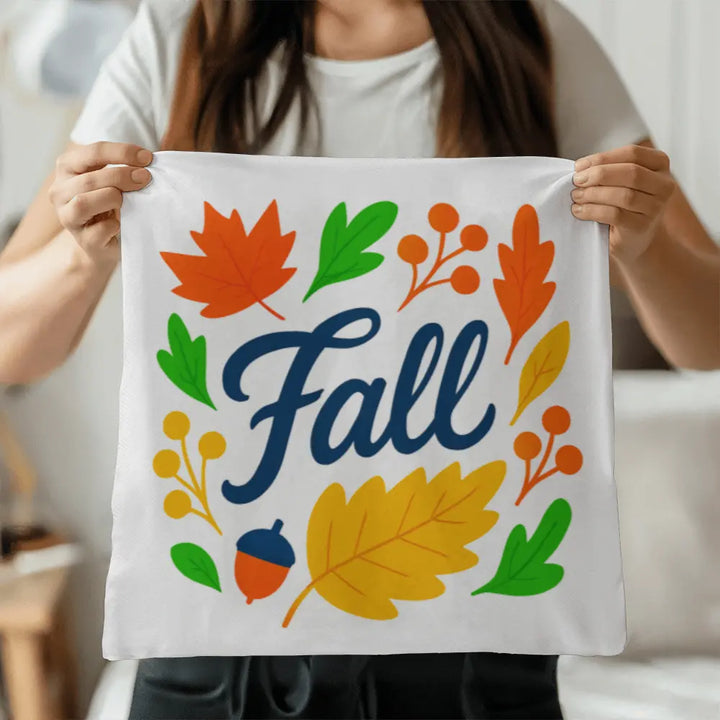 Modern Vibrant Fall Throw Pillow Cover with Autumn Leaves - Multicolor 