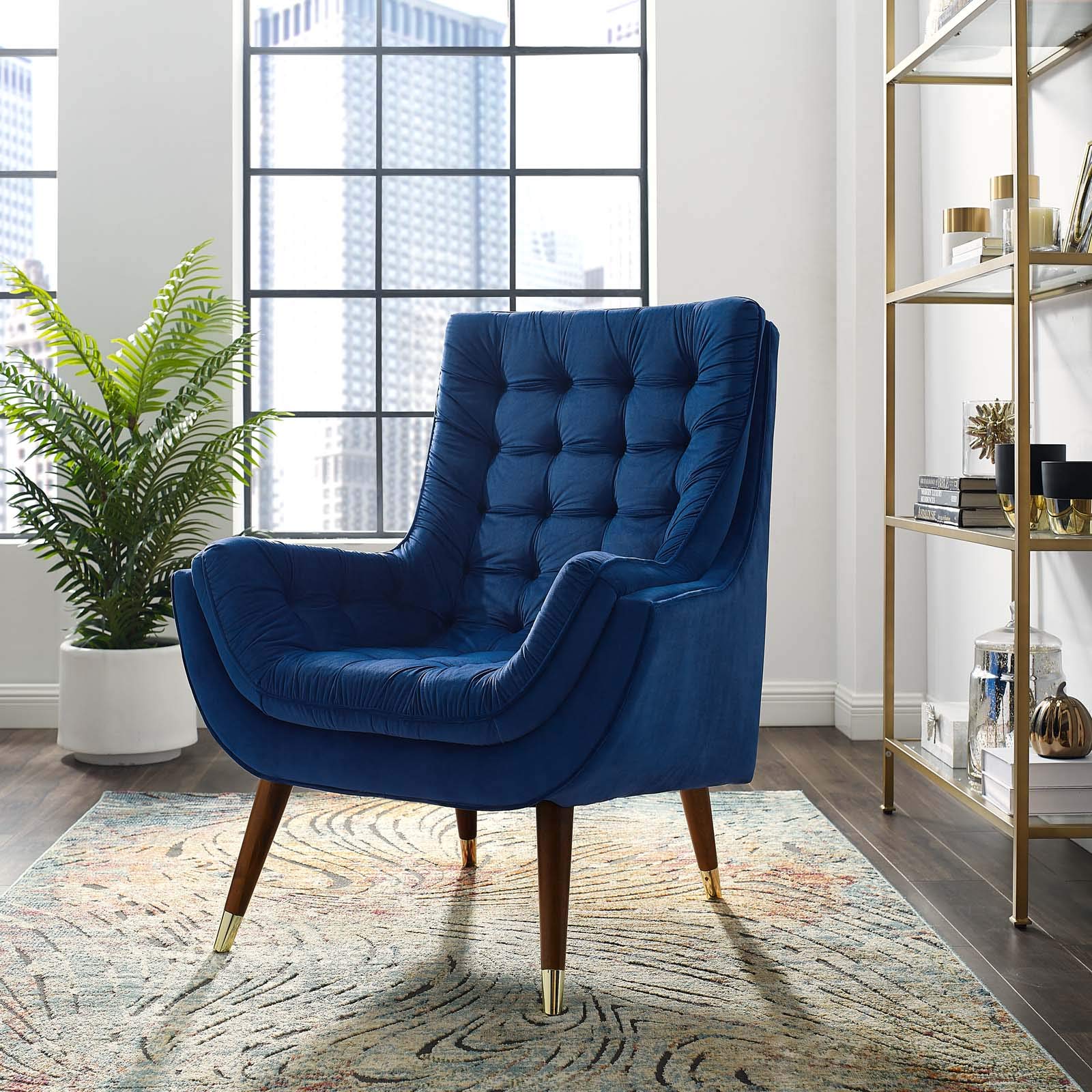 Modway Suggest Button Tufted Upholstered Velvet Lounge Chair, Navy 