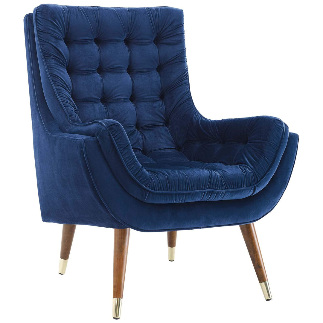 Modway Suggest Button Tufted Upholstered Velvet Lounge Chair, Navy 
