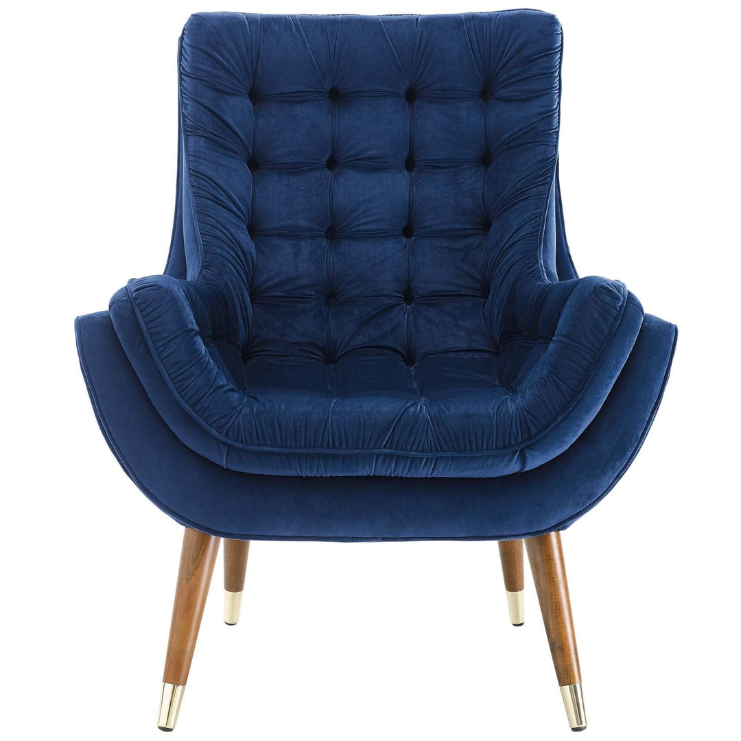 Modway Suggest Button Tufted Upholstered Velvet Lounge Chair, Navy 