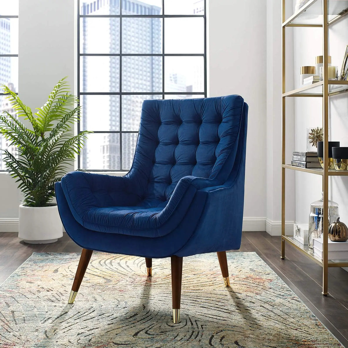 Modway Suggest Button Tufted Upholstered Velvet Lounge Chair, Navy 