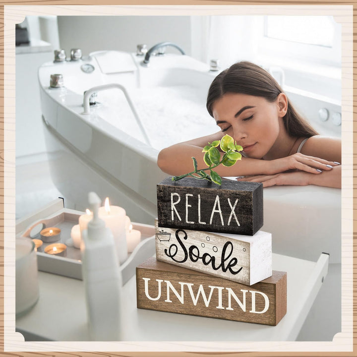 Moucuny 4 Pcs Bathroom Shelf Decor Sign Farmhouse Wooden Bathroom Decor 