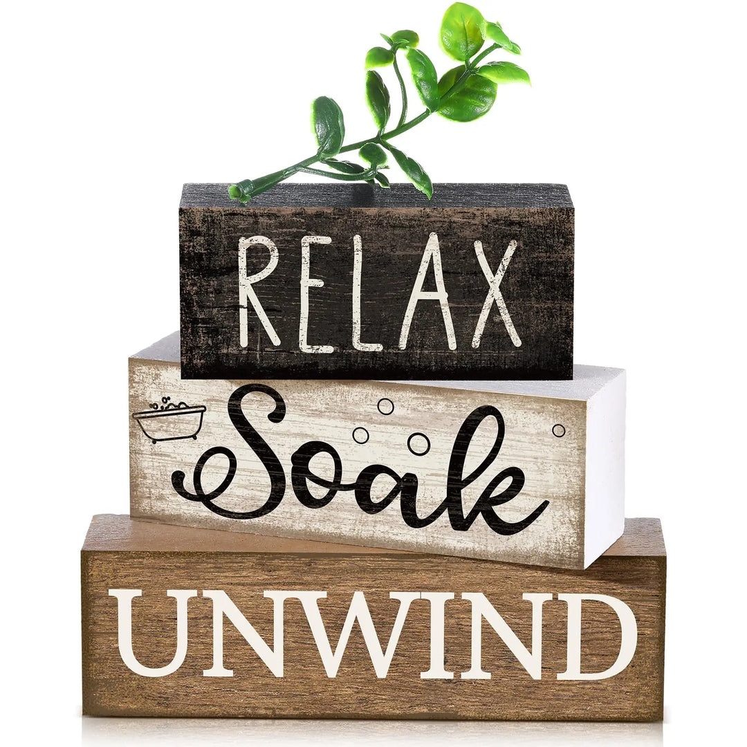 Moucuny 4 Pcs Bathroom Shelf Decor Sign Farmhouse Wooden Bathroom Decor