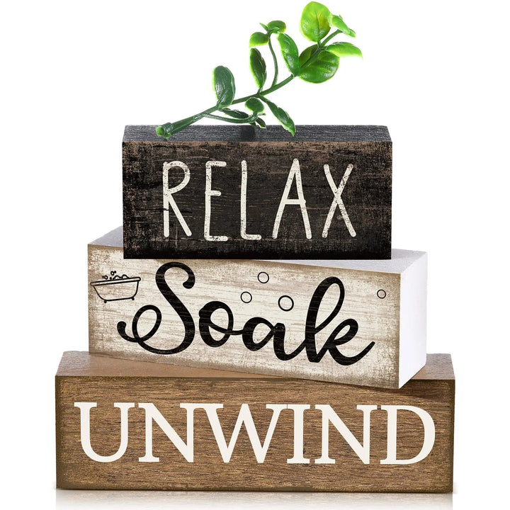 Moucuny 4 Pcs Bathroom Shelf Decor Sign Farmhouse Wooden Bathroom Decor
