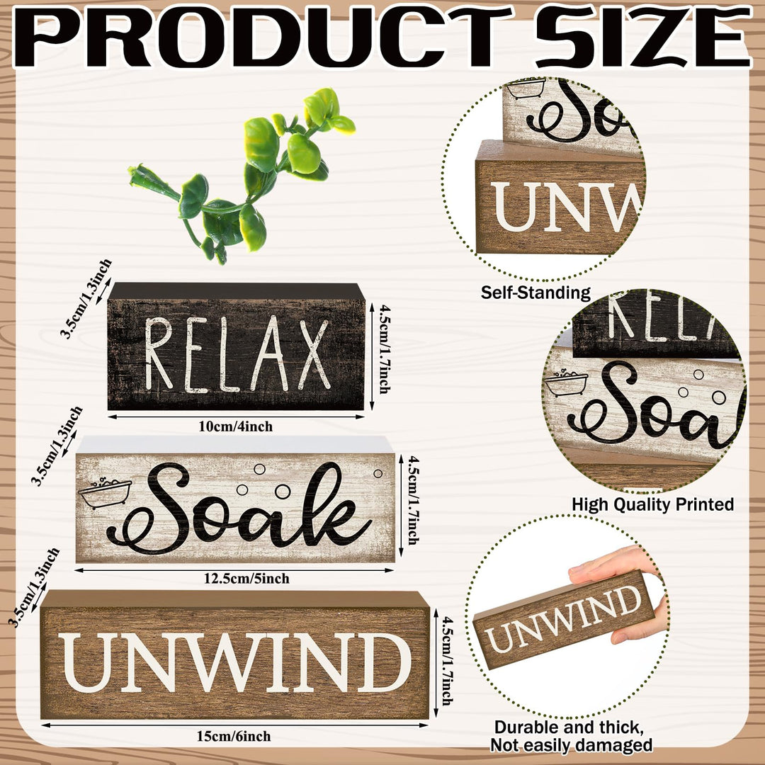Moucuny 4 Pcs Bathroom Shelf Decor Sign Farmhouse Wooden Bathroom Decor 