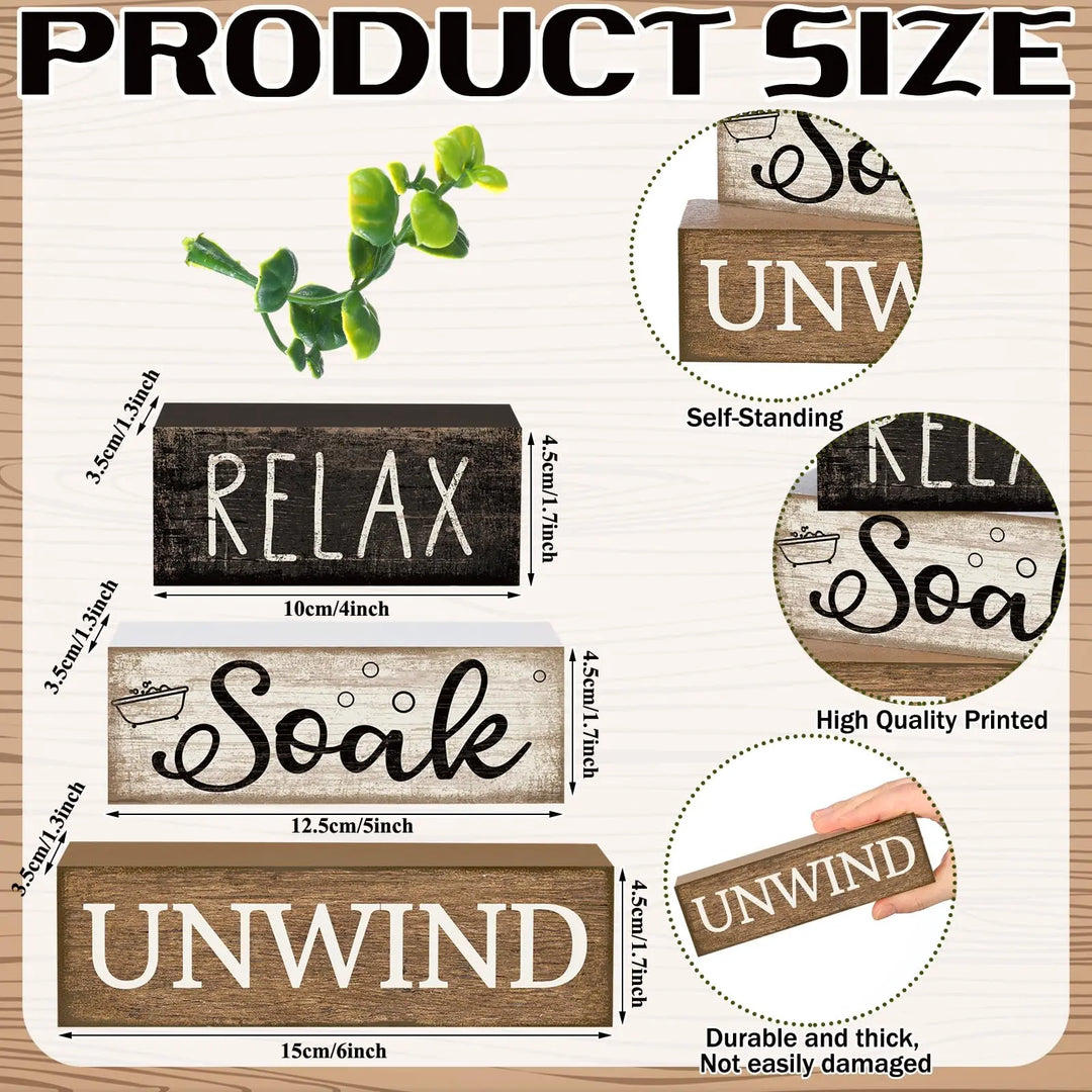 Moucuny 4 Pcs Bathroom Shelf Decor Sign Farmhouse Wooden Bathroom Decor