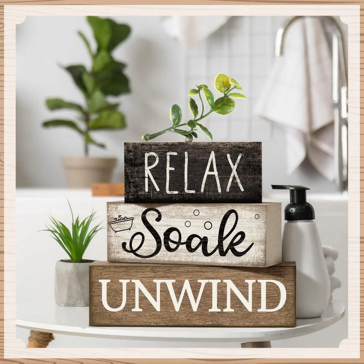 Moucuny 4 Pcs Bathroom Shelf Decor Sign Farmhouse Wooden Bathroom Decor