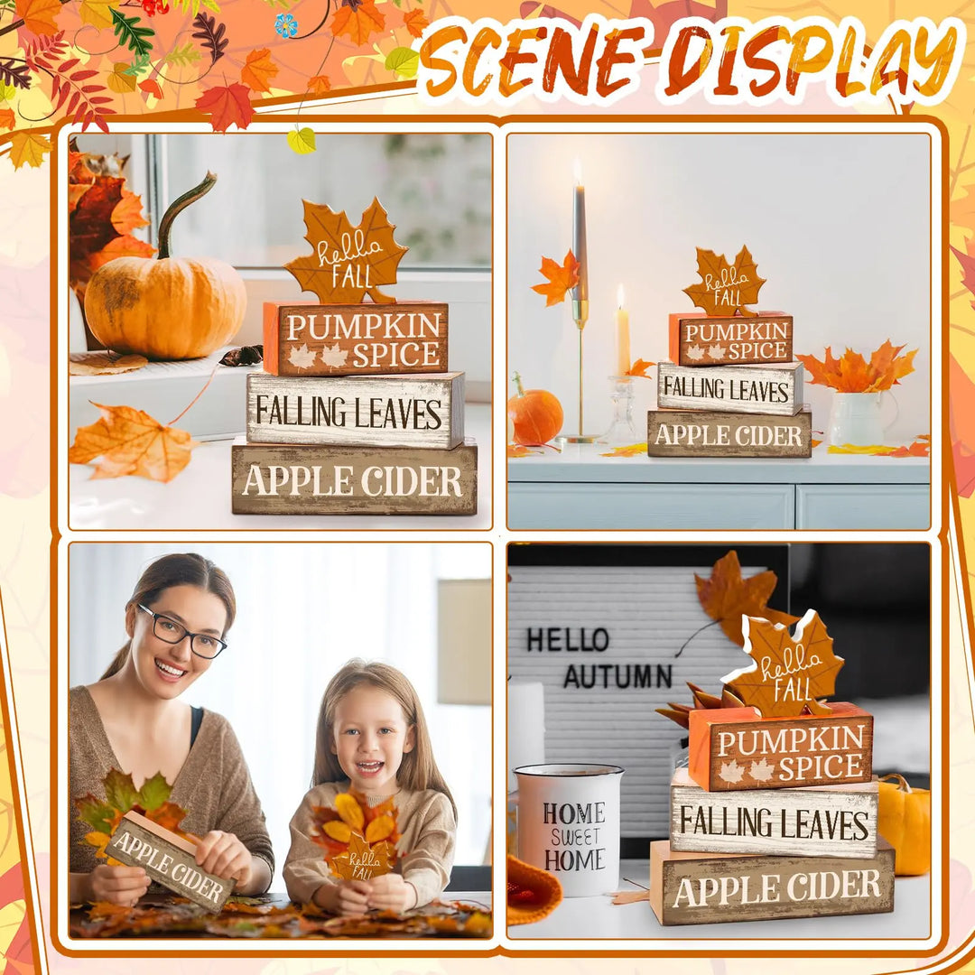 Moucuny 4 Pcs Fall Decor Wooden Maple Leaf Decoration Thanksgiving Decor