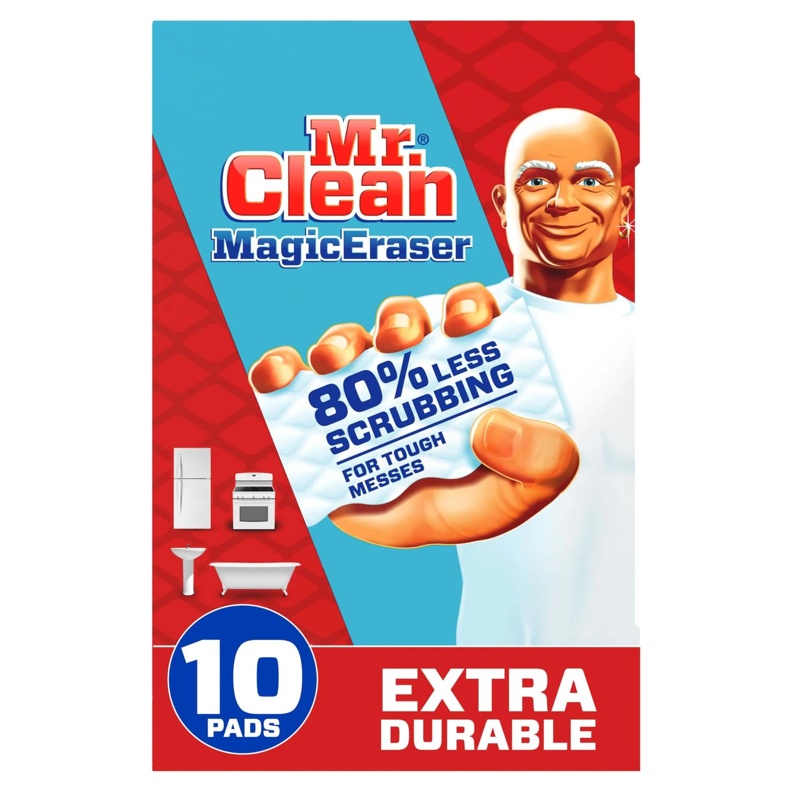 Mr. Clean Magic Eraser, Extra Durable, Multi Purpose Cleaner, Shoe, Bathroom, Shower, and Car Window and Windshield Cleaner, Cleaning Pads, 10 Count 