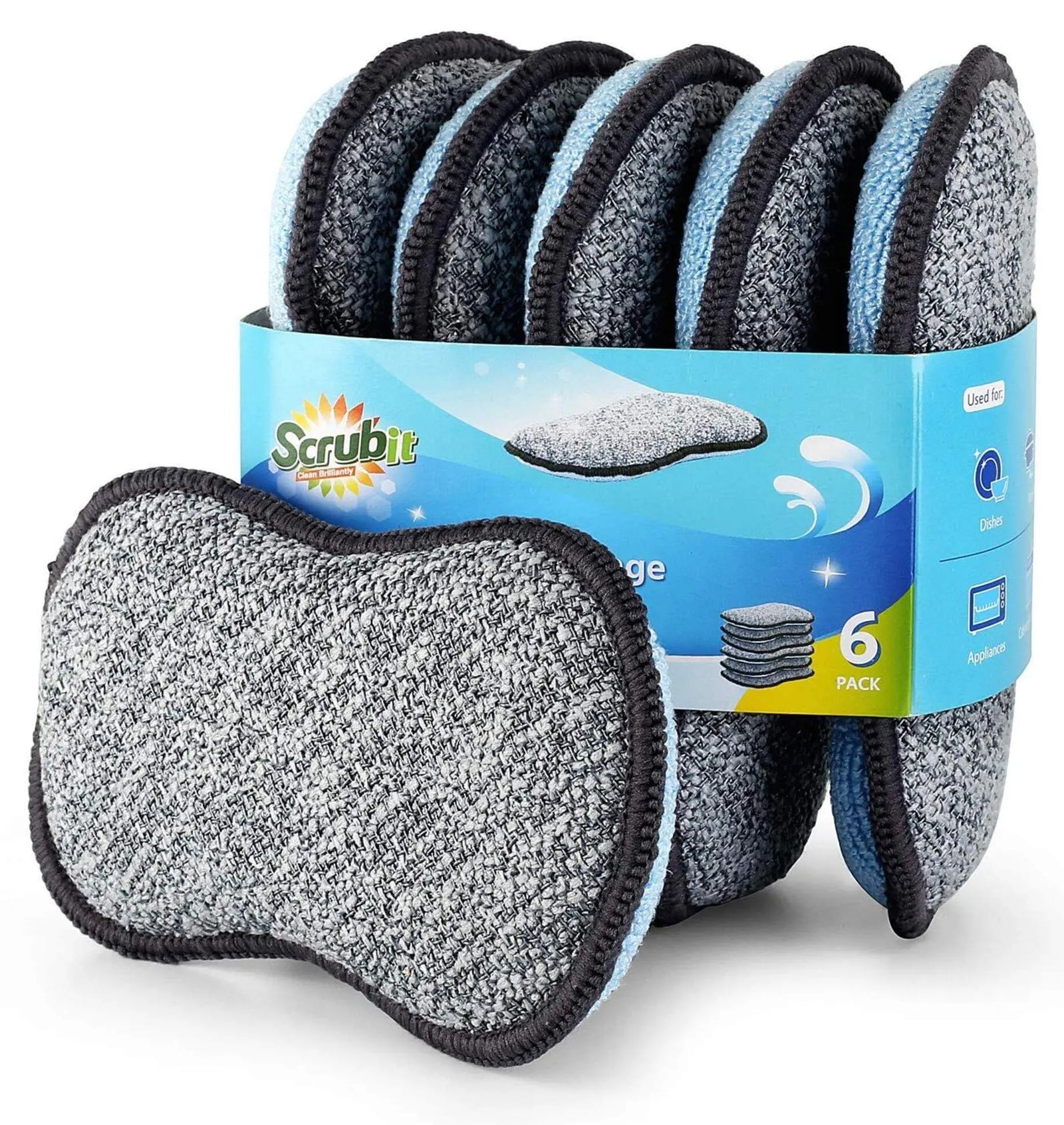 Multi-Purpose Sponges Kitchen by Scrub-it - Non-Scratch Microfiber sponges for Cleaning, Along with Heavy Duty Scrubbing Power - Reusable Dish Sponge for Dishes, Pots and Pans (6 Pack, Small) 