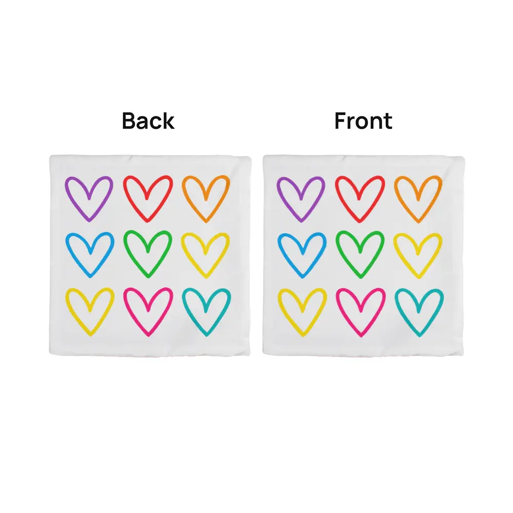 Multicolor Hearts Throw Pillow Cover, Double-Sided 