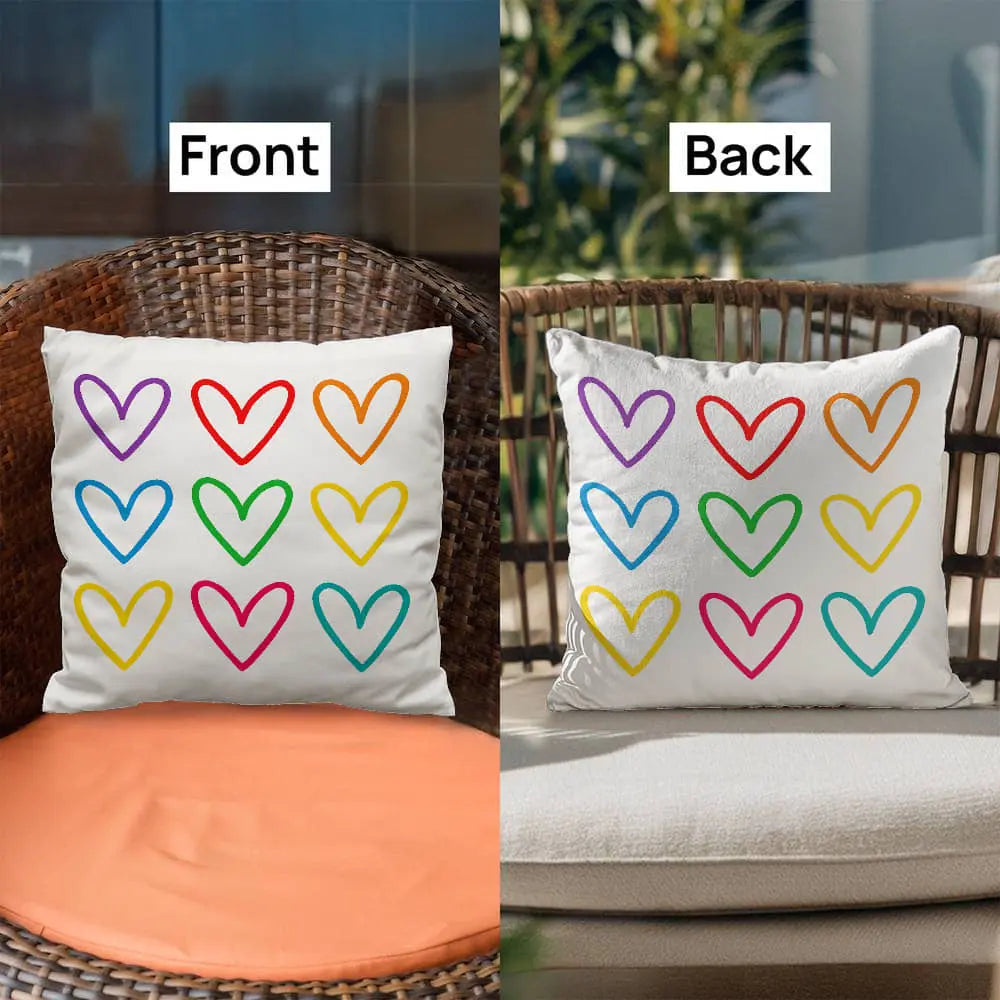 Multicolor Hearts Throw Pillow Cover, Double-Sided 
