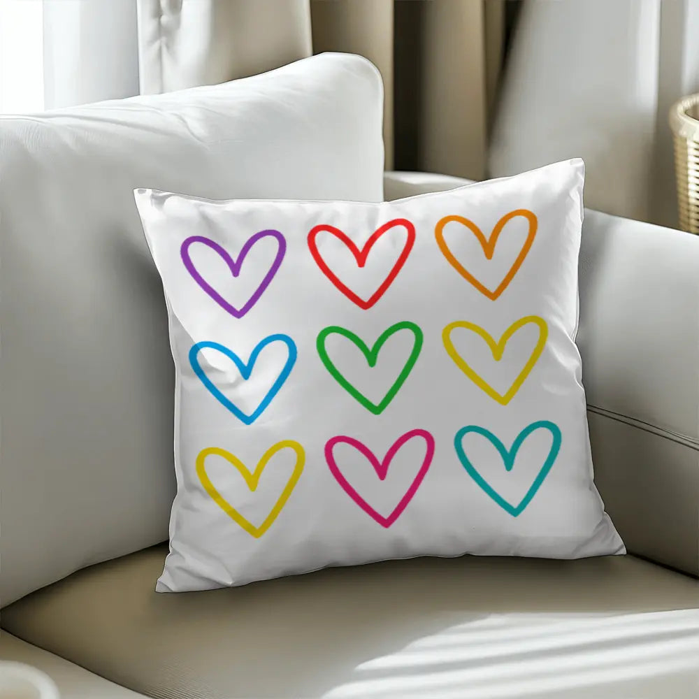 Multicolor Hearts Throw Pillow Cover, Double-Sided 