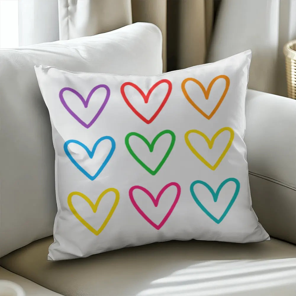 Multicolor Hearts Throw Pillow Cover, Double-Sided 