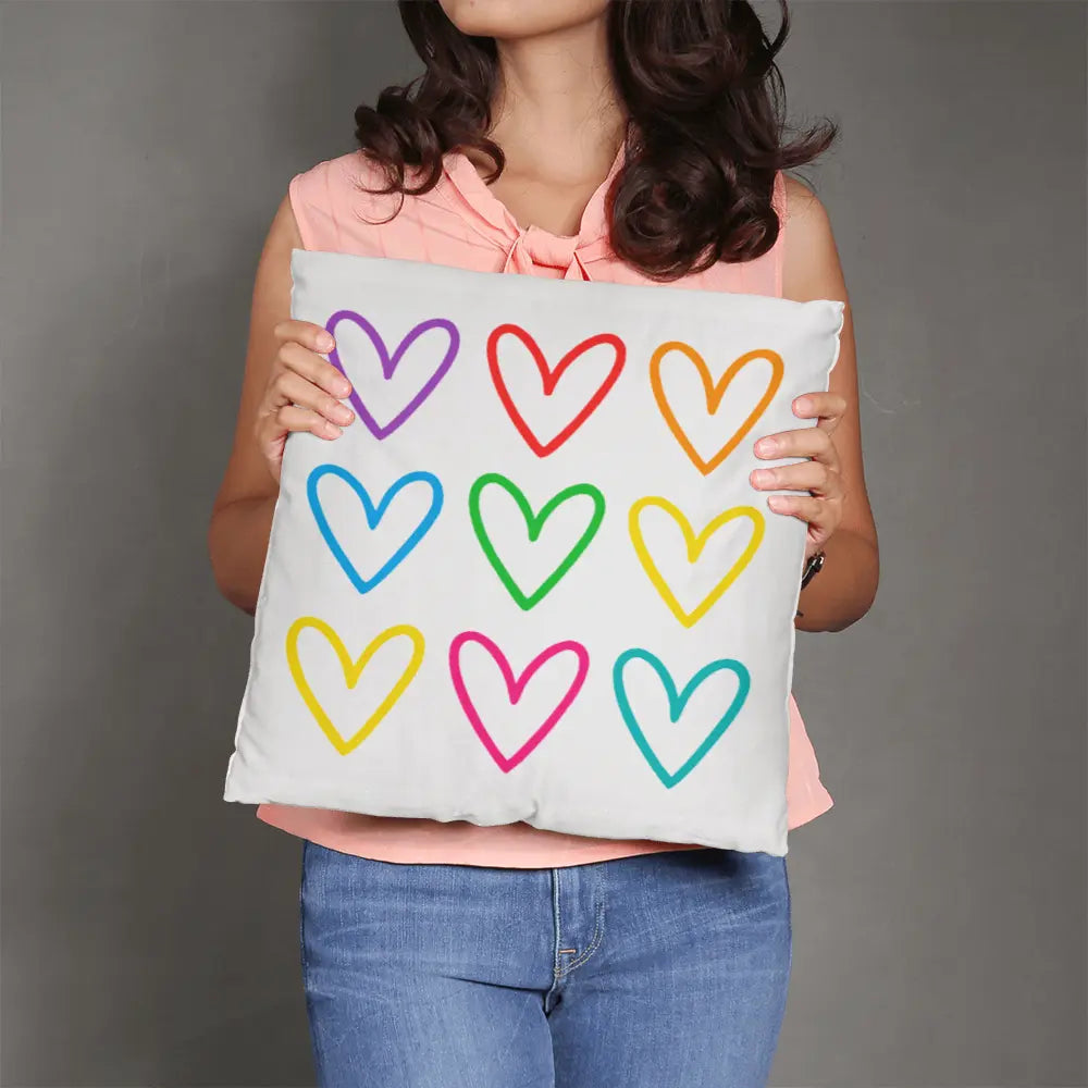 Multicolor Hearts Throw Pillow Cover, Double-Sided 