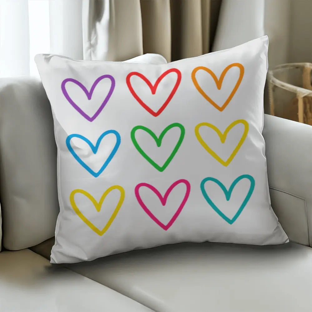 Multicolor Hearts Throw Pillow Cover, Double-Sided 