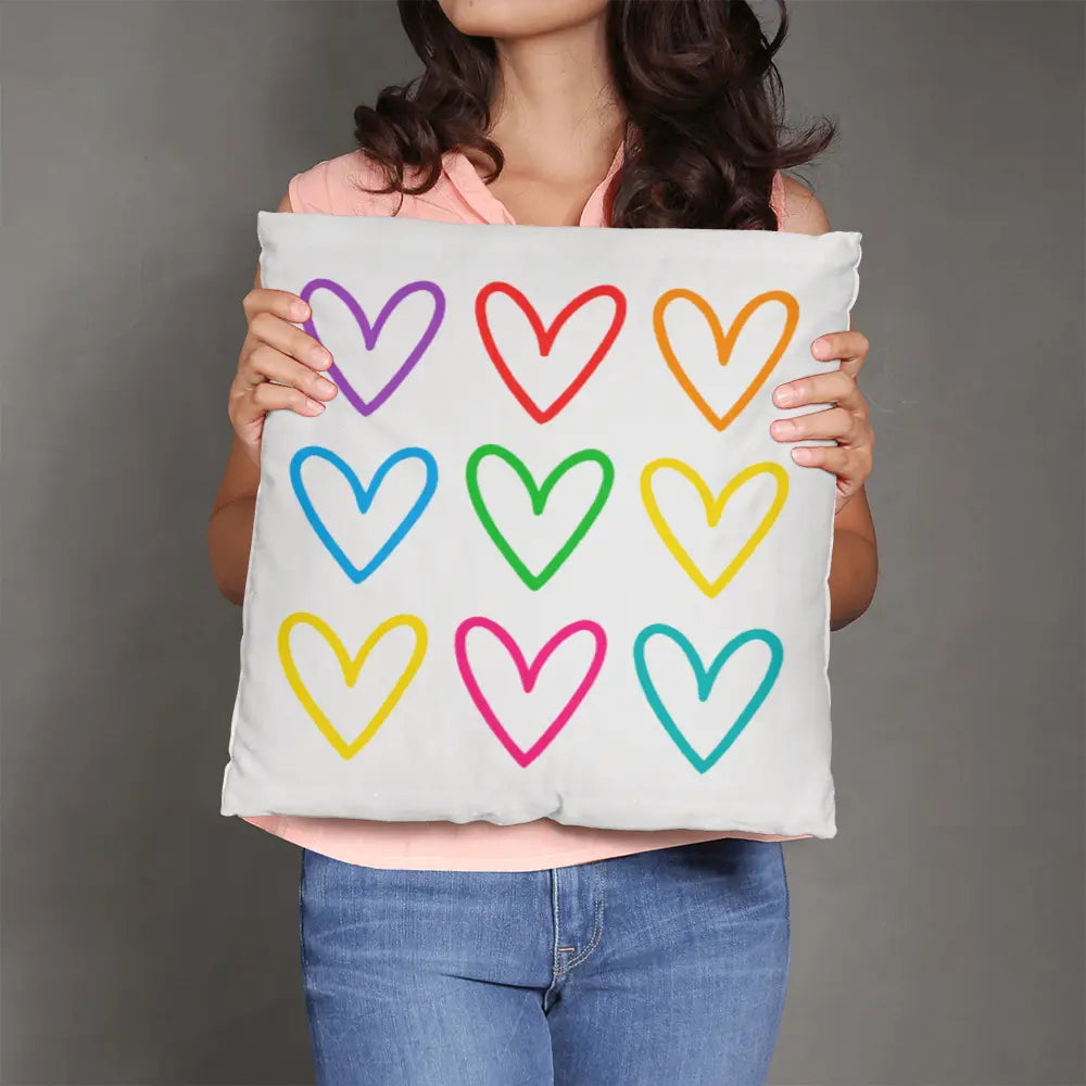 Multicolor Hearts Throw Pillow Cover, Double-Sided 