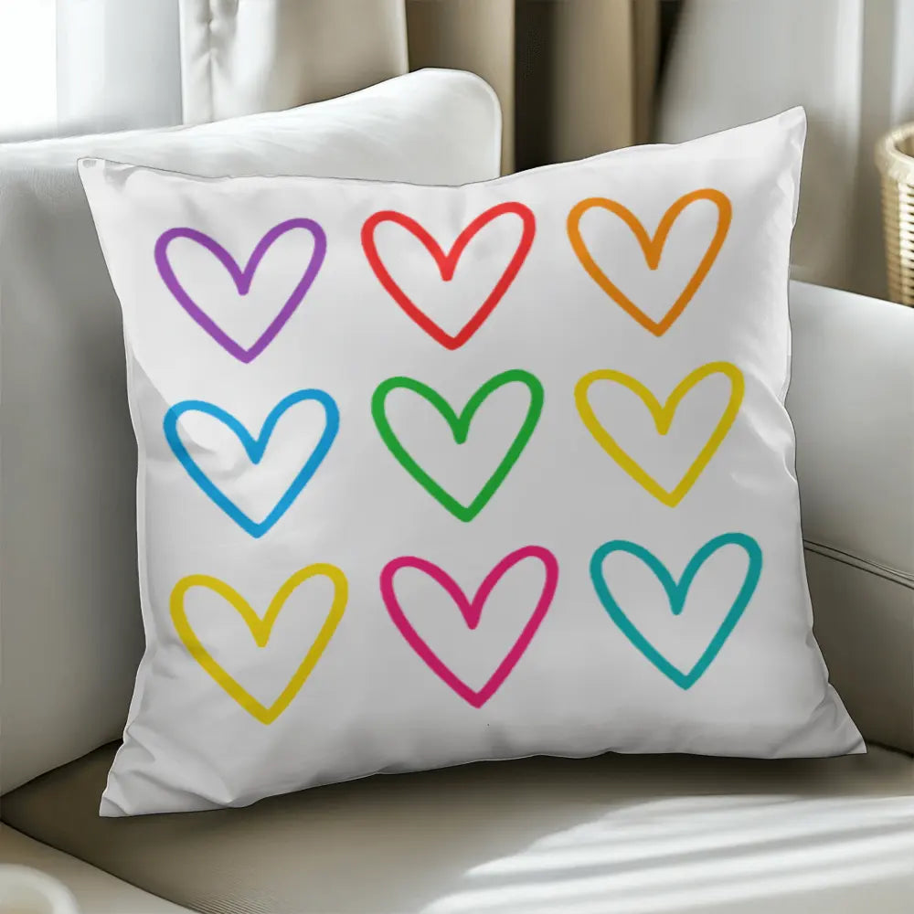Multicolor Hearts Throw Pillow Cover, Double-Sided 