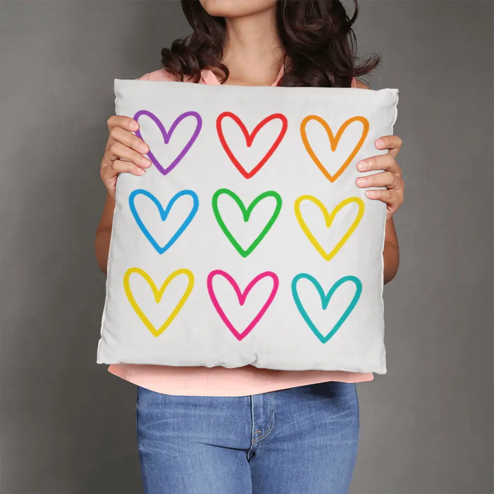 Multicolor Hearts Throw Pillow Cover, Double-Sided 