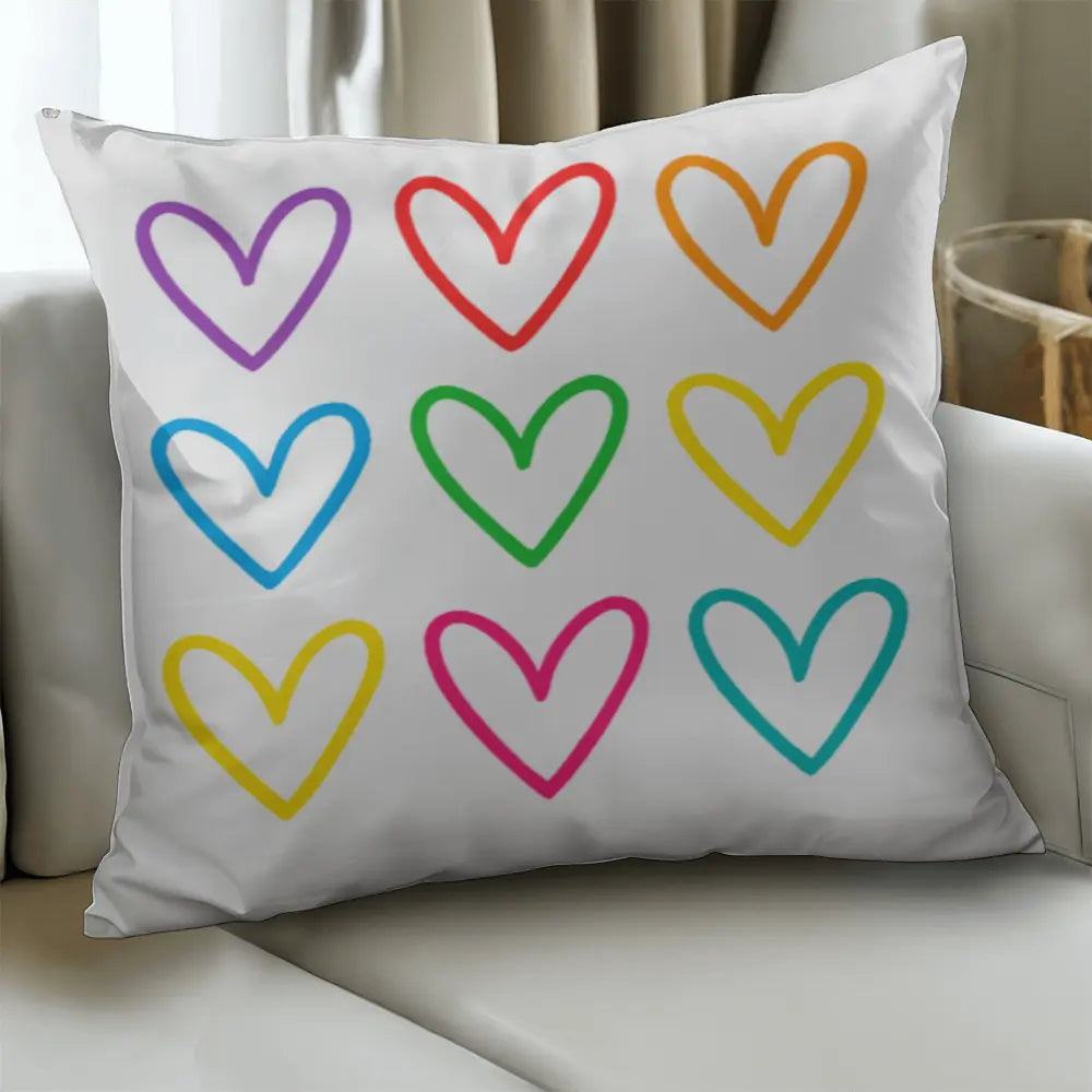 Multicolor Hearts Throw Pillow Cover, Double-Sided 