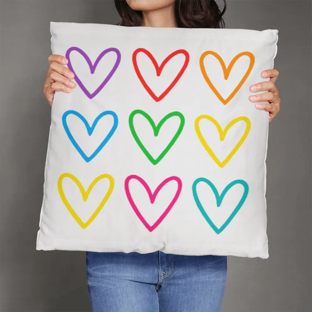 Multicolor Hearts Throw Pillow Cover, Double-Sided 