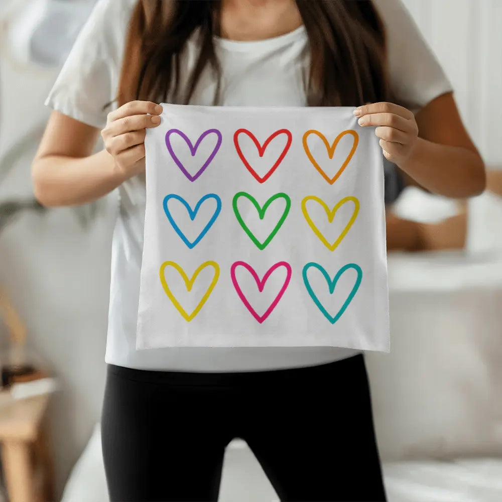 Multicolor Hearts Throw Pillow Cover, Double-Sided 