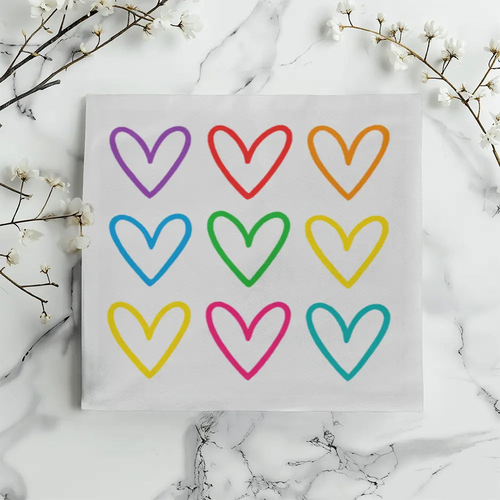 Multicolor Hearts Throw Pillow Cover, Double-Sided 