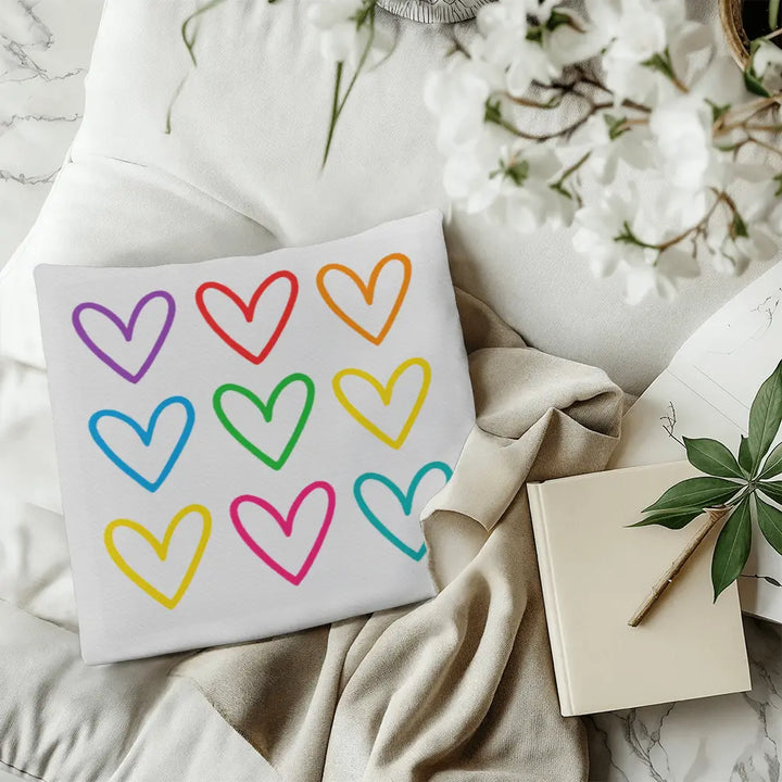 Multicolor Hearts Throw Pillow Cover, Double-Sided 