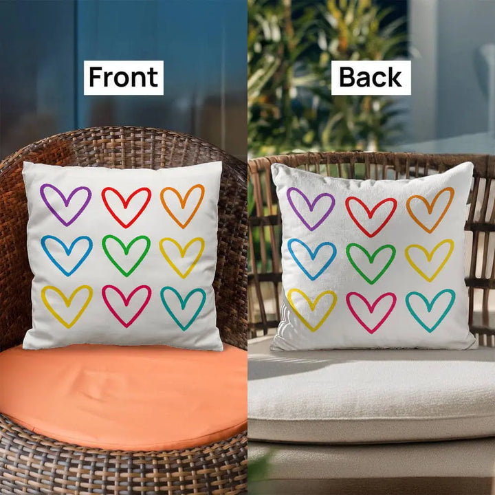 Multicolor Hearts Throw Pillow Cover, Double-Sided 
