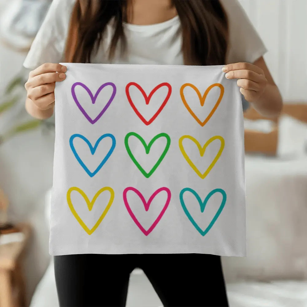 Multicolor Hearts Throw Pillow Cover, Double-Sided 
