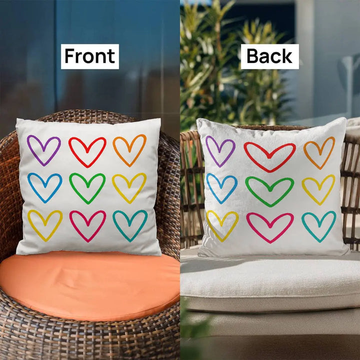 Multicolor Hearts Throw Pillow Cover, Double-Sided 