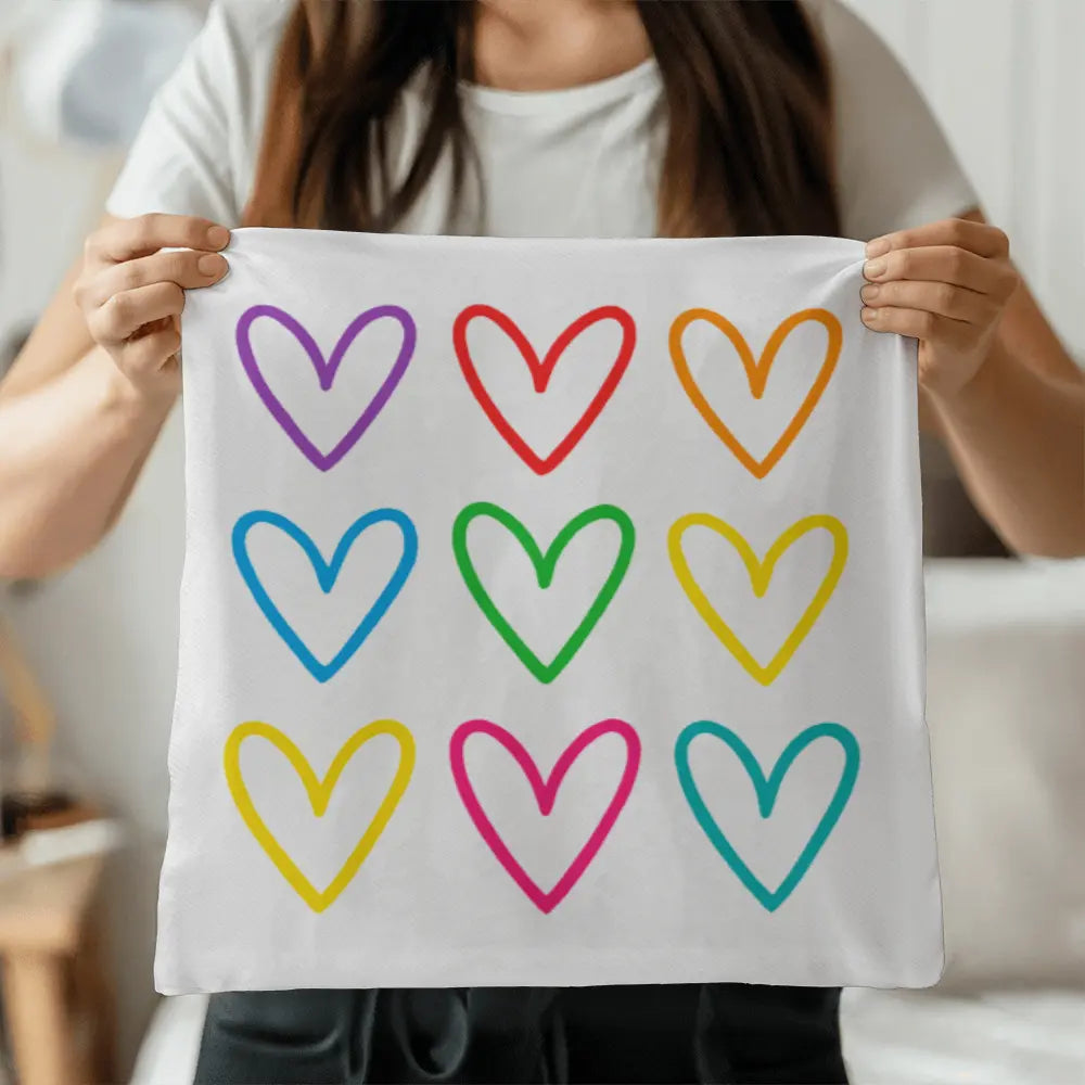 Multicolor Hearts Throw Pillow Cover, Double-Sided 