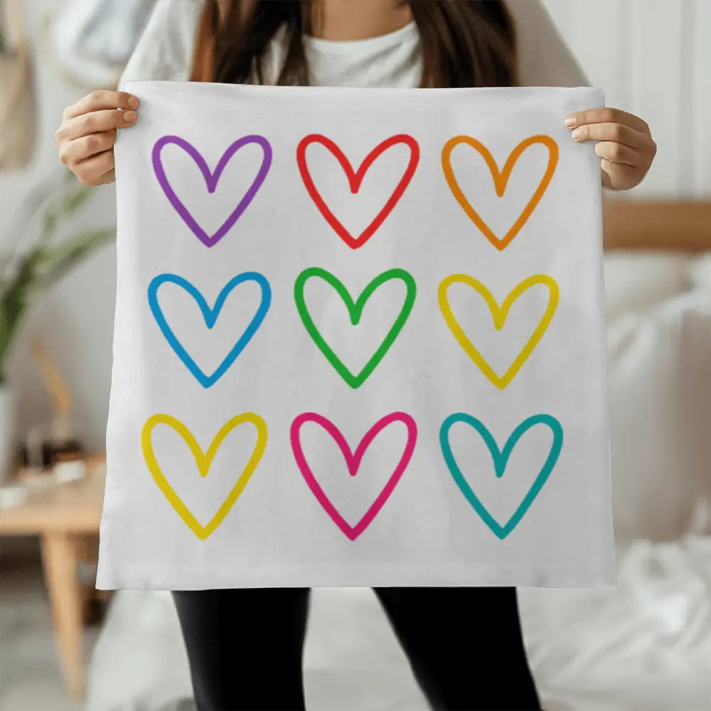 Multicolor Hearts Throw Pillow Cover, Double-Sided 