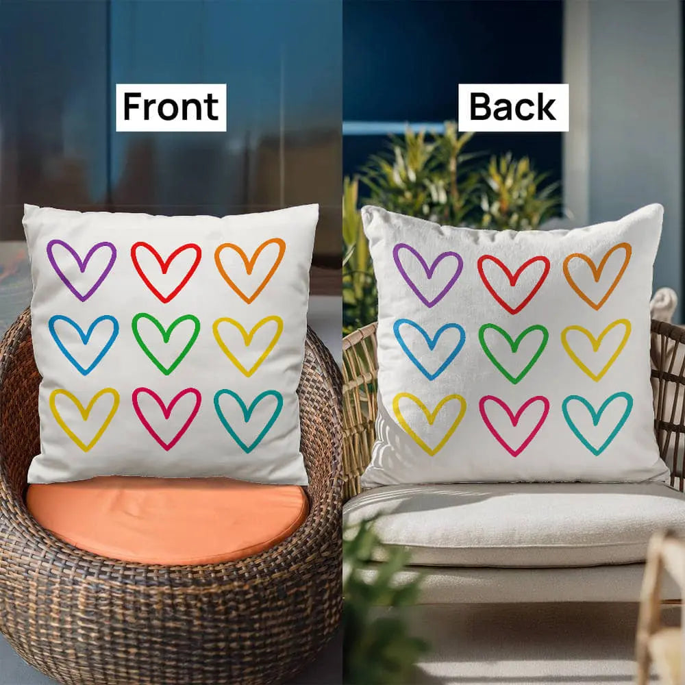 Multicolor Hearts Throw Pillow Cover, Double-Sided 