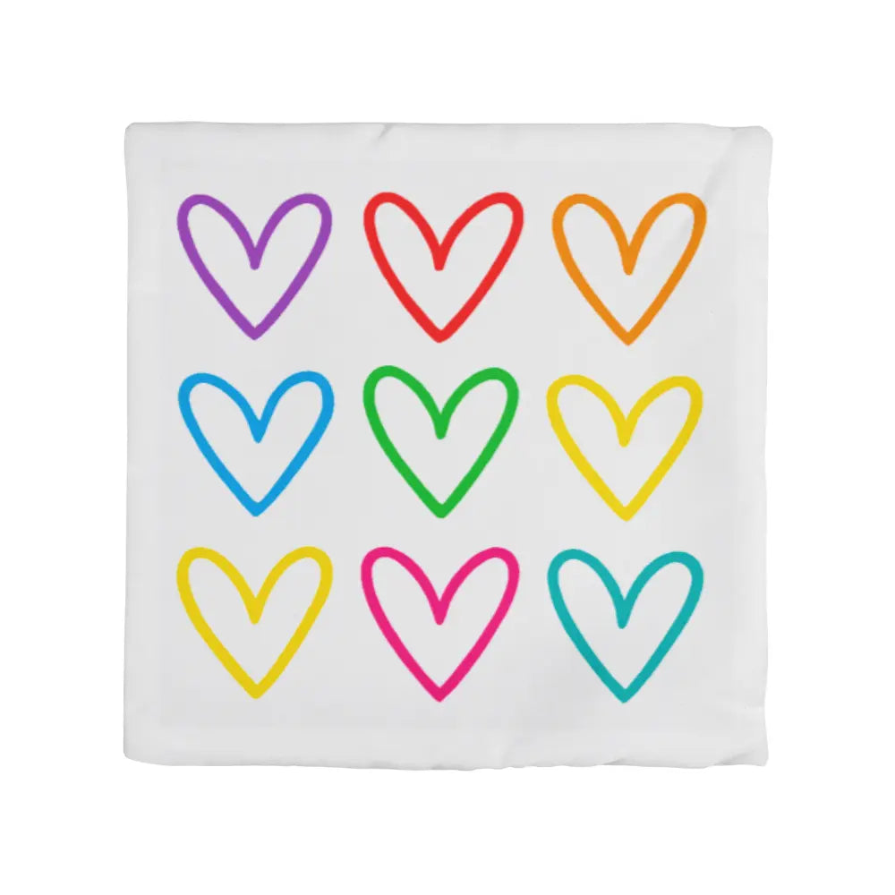 Multicolor Hearts Throw Pillow Cover, Double-Sided 