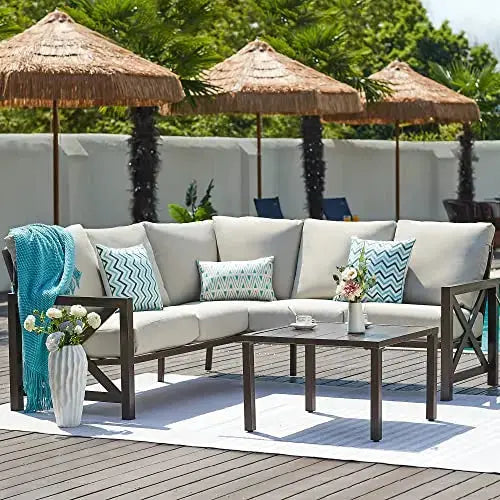 NATURAL EXPRESSIONS Patio Furniture 6-PC Set, Metal, Waterproof Cover, Removable Cushions NATURAL EXPRESSIONS